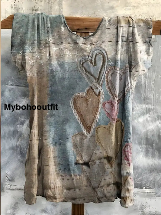 Retro Boho Floral Art Printed Crew-Neck Comfortable Cotton Casual T-Shirt A / S