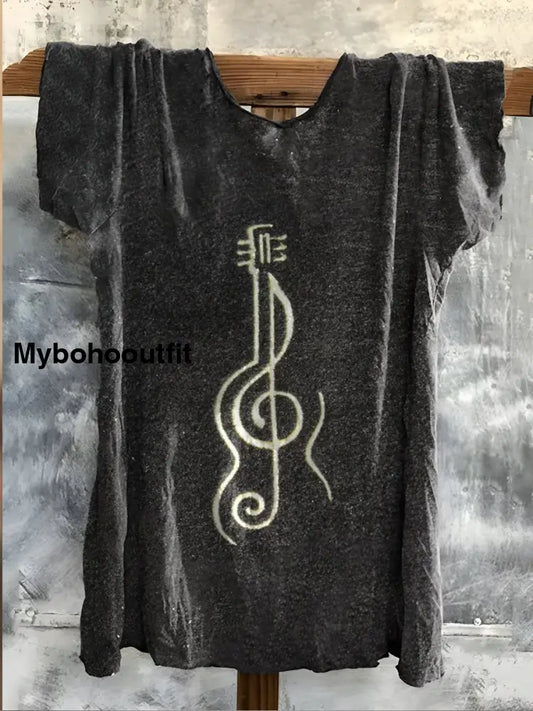 Retro Boho Floral Art Printed Crew-Neck Comfortable Cotton Casual T-Shirt A / S