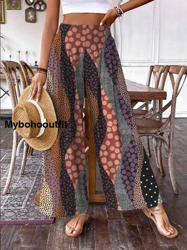 Retro Boho Floral Art Printed Vintage Chic Cotton Wide Leg Pants A / S