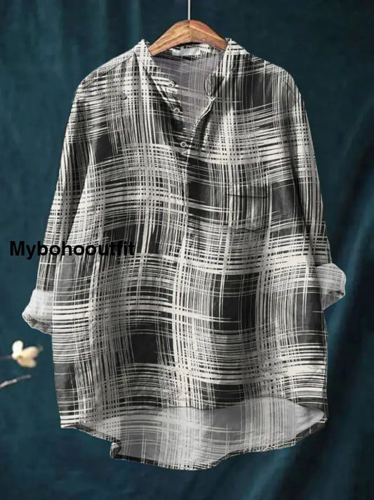 Retro Boho Floral Printed Casual Long Sleeve Comfortable Cotton Shirt A / S