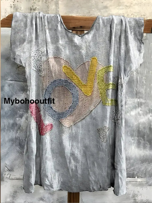 Retro Boho Floral Printed Crew-Neck Comfortable Cotton Casual T-Shirt A / S