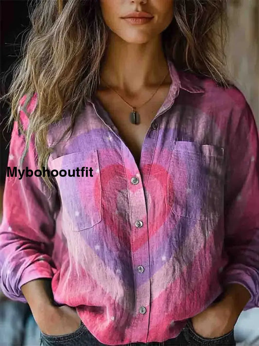 Retro Classic Boho Floral Printed Vintage Chic V-Neck Button Pocket Cotton Long Sleeve Shirt A / S