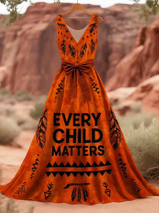 Retro Every Child Matters Art Print V-Neck Sleeveless Cotton Maxi Dress A / S