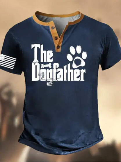 Retro Father’s Day American Flag Printed Athletic Fastener V-Neck Short Sleeves Henley Shirt A / S