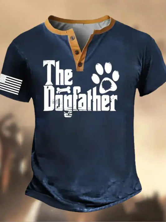 Retro Father’s Day American Flag Printed Athletic Fastener V-Neck Short Sleeves Henley Shirt A / S