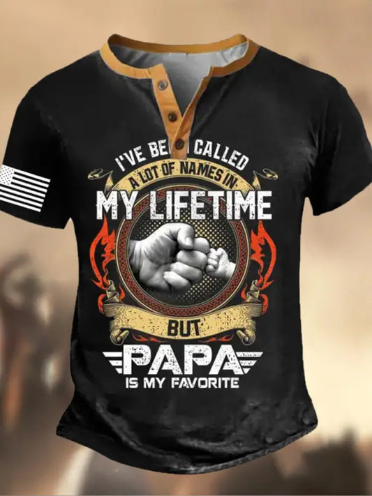 Retro Father’s Day American Flag Printed Athletic Fastener V-Neck Short Sleeves Henley Shirt A / S