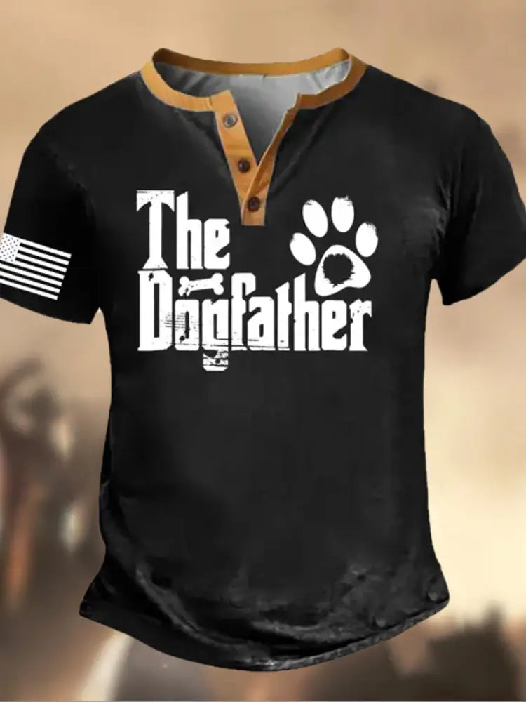 Retro Father’s Day American Flag Printed Athletic Fastener V-Neck Short Sleeves Henley Shirt B / S
