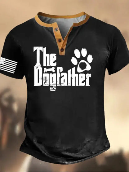 Retro Father’s Day American Flag Printed Athletic Fastener V-Neck Short Sleeves Henley Shirt B / S