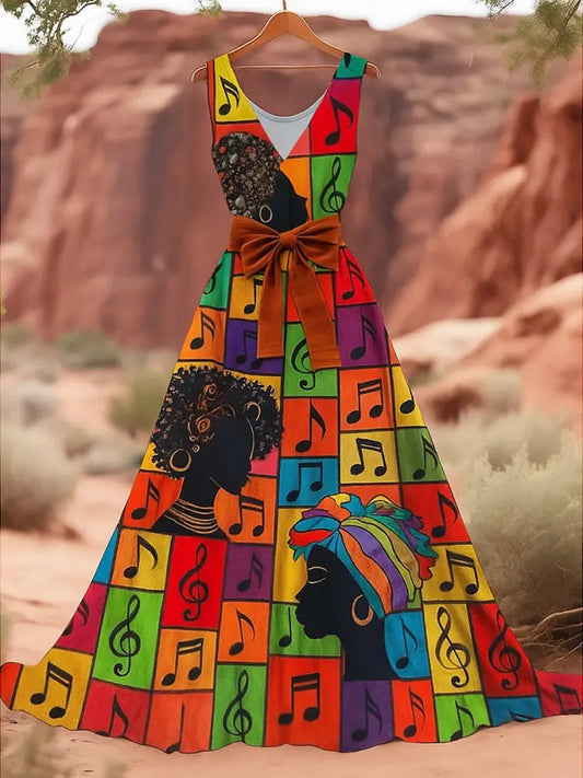 Retro International Indigenous People’s DayPrint Vintage Chic V-Neck Button Up Long Sleeve Midi Dress A / S