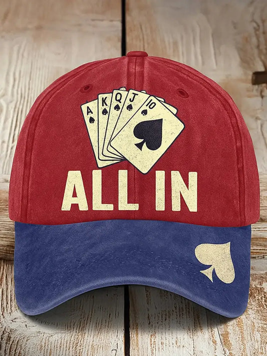 Retro Texas Hold’em Poker Printed Vintage Retro Unisex Resort Baseball Cap A / Free Size