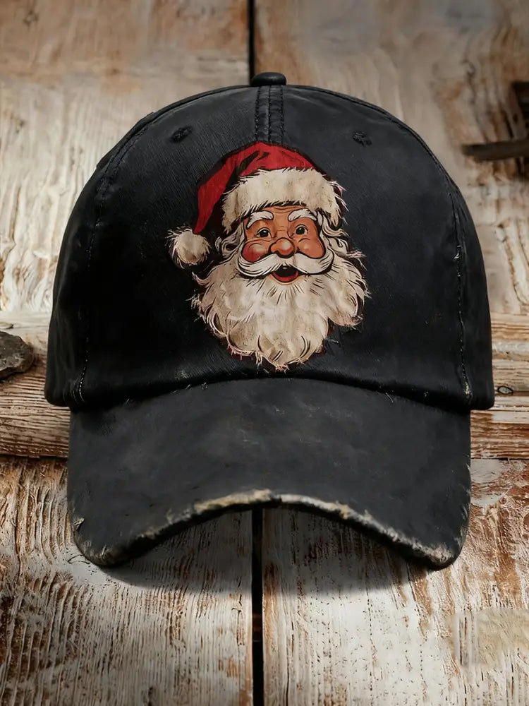 Santa Claus Printed Casual Unisex Hat Black / ONE
