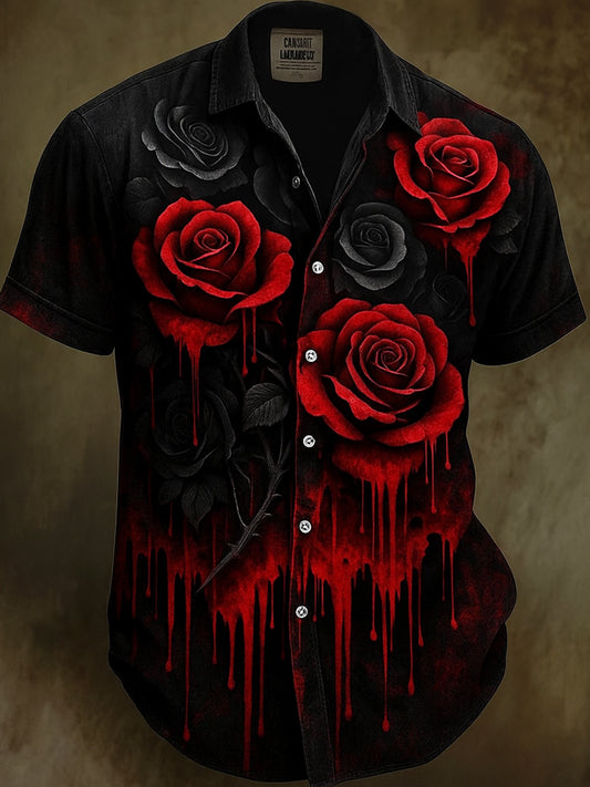 Retro Halloween Gothic Art Abstract Printed Cotton Vintage Casual 100% Cotton Short Sleeve Shirt