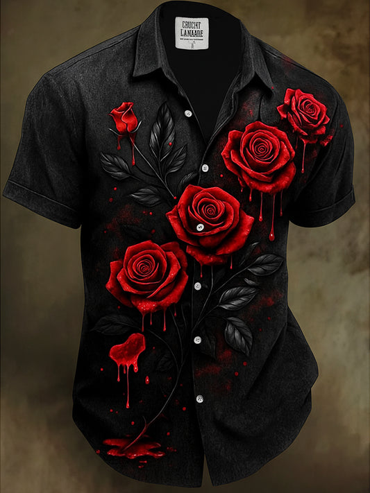 Retro Halloween Gothic Art Abstract Printed Cotton Vintage Casual 100% Cotton Short Sleeve Shirt