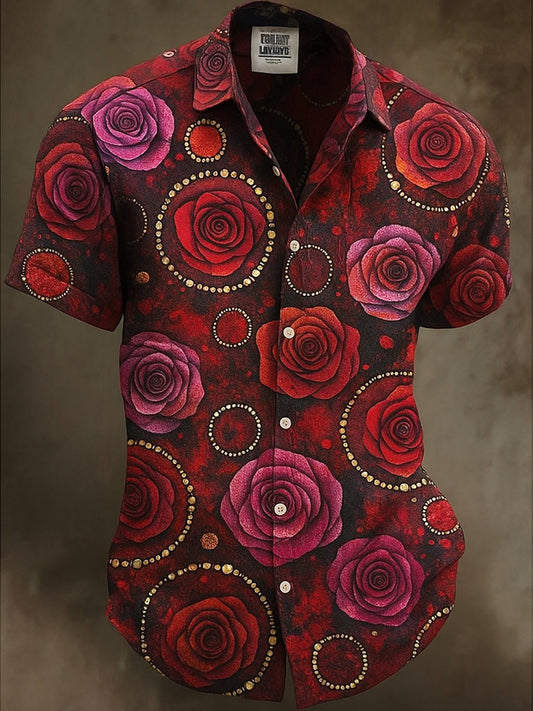 Retro Halloween Gothic Art Abstract Printed Cotton Vintage Casual 100% Cotton Short Sleeve Shirt
