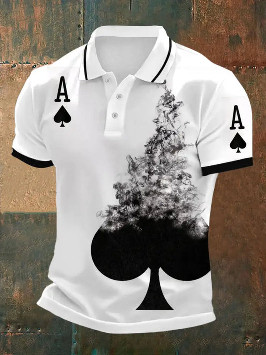 Texas Hold’Em Poker Graphic Printed Athletic Retro Style V-Neck Short Sleeves Polo-Shirt A / S