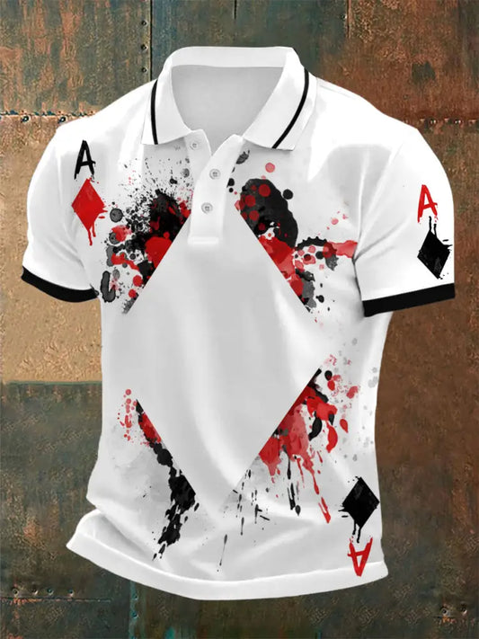 Texas Hold’Em Poker Graphic Printed Athletic Retro Style V-Neck Short Sleeves Polo-Shirt A / S