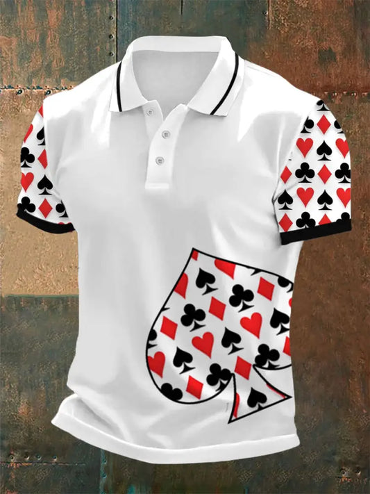 Texas Hold’Em Poker Graphic Printed Athletic Retro Style V-Neck Short Sleeves Polo-Shirt A / S
