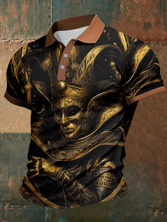 Texas Hold’em Poker Joker Printed Waffle Texture Athletic V-Neck Short Sleeves Polo Shirt A / S