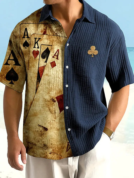 Texas Hold’em Poker Printed Retro Casual Texture Athletic V-Neck Short Sleeves Shir A / S