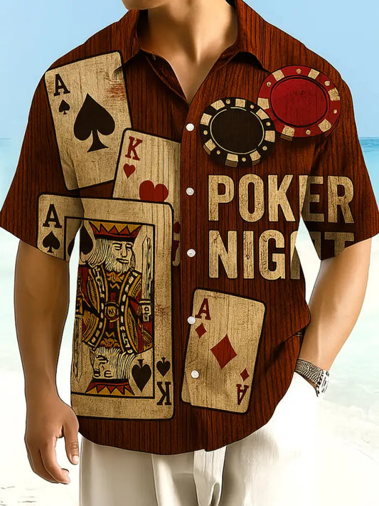 Texas Hold’em Poker Printed Retro Casual Texture Athletic V-Neck Short Sleeves Shir A / S