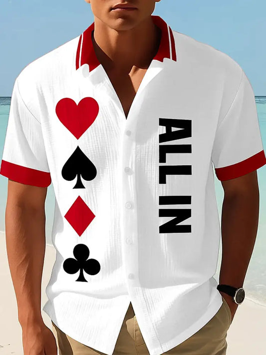 Texas Hold’em Poker Printed Retro Casual Texture Athletic V-Neck Short Sleeves Shir A / S