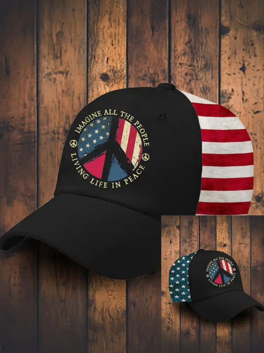 Unisex 8647 FDT Imagine Peace Printed Hat Black / JM