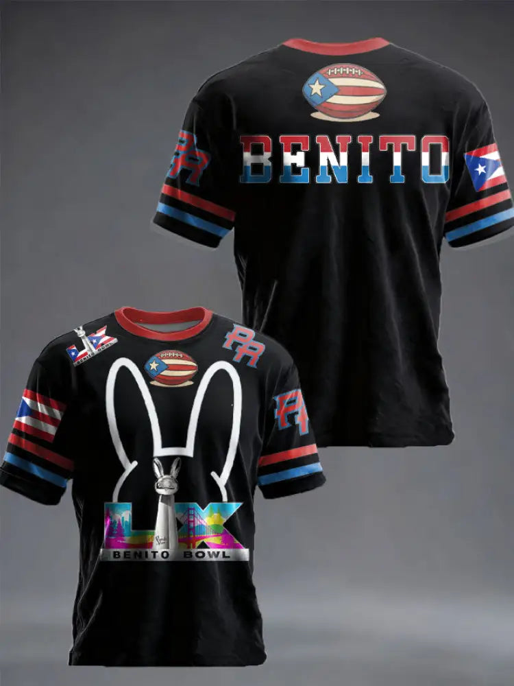 Unisex Bunny Football Music Lover Printed T-shirt Black / S