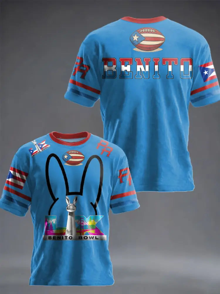 Unisex Bunny Football Music Lover Printed T-shirt Blue / S