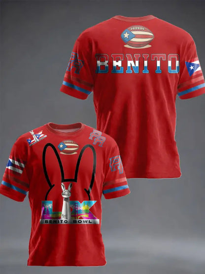 Unisex Bunny Football Music Lover Printed T-shirt Red / S