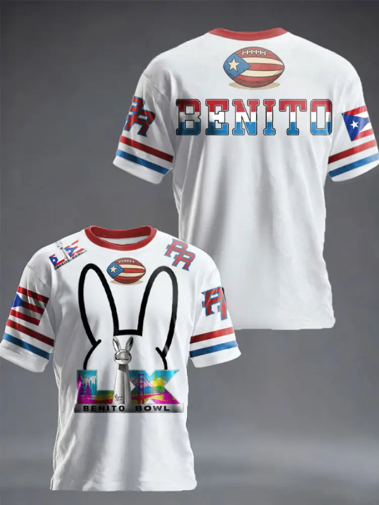 Unisex Bunny Football Music Lover Printed T-shirt White / S