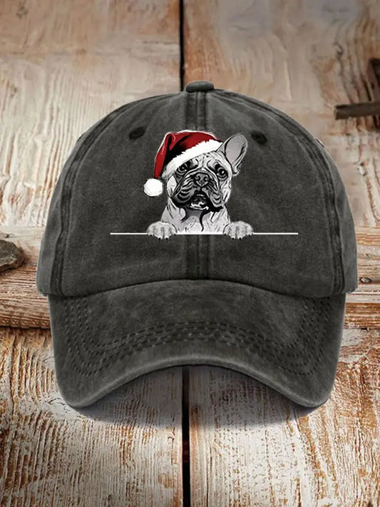 Unisex Christmas Hat Pug Print Hat Black / ONE