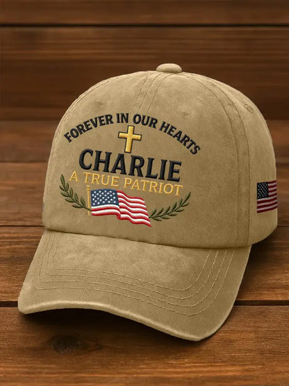 Unisex Forever In Our Hearts Charlie Kirk A True Patriot R.I.P Charlie Kirk Hat Khaki / ONE