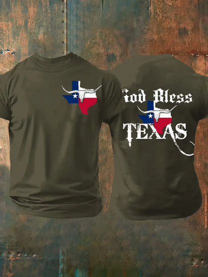 Men’s God Bless Texas Short-sleeved T-shirt Army Green / S