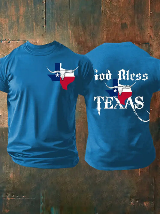 Men’s God Bless Texas Short-sleeved T-shirt Blue / S