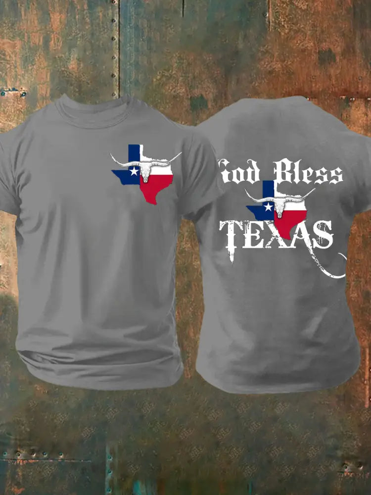 Men’s God Bless Texas Short-sleeved T-shirt Light Gray / S