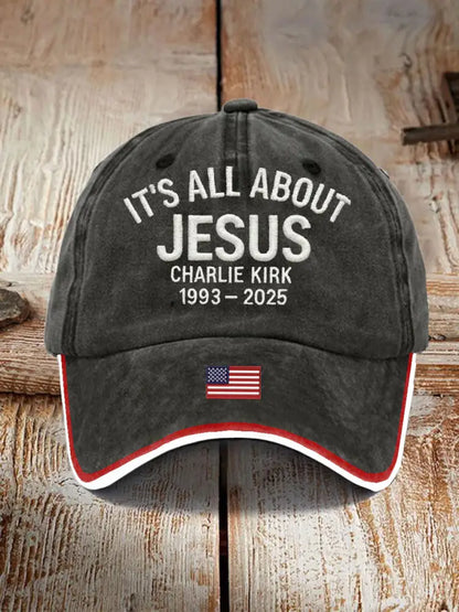 Unisex It’s All About Jesus Charlie Kirk Print Hat Black / ONE