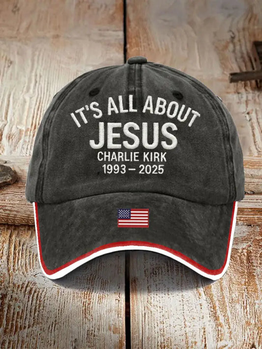Unisex It’s All About Jesus Charlie Kirk Print Hat Black / ONE