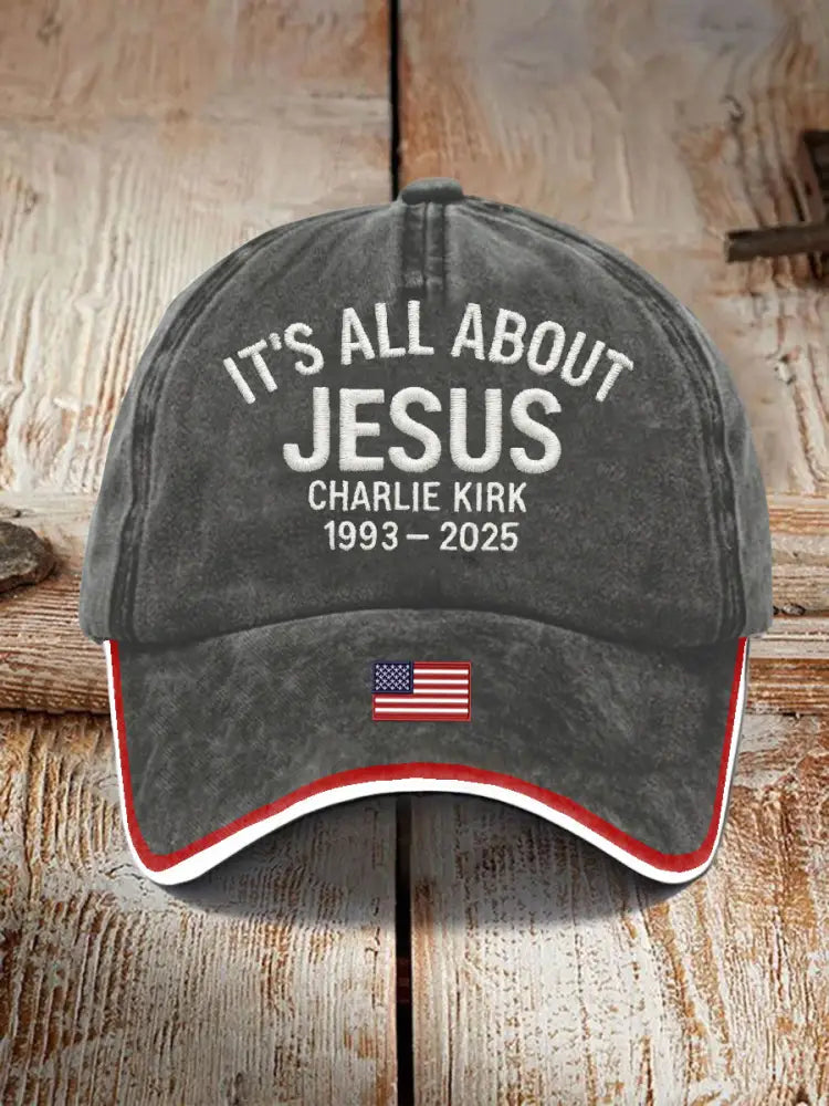 Unisex It’s All About Jesus Charlie Kirk Print Hat Gray / ONE