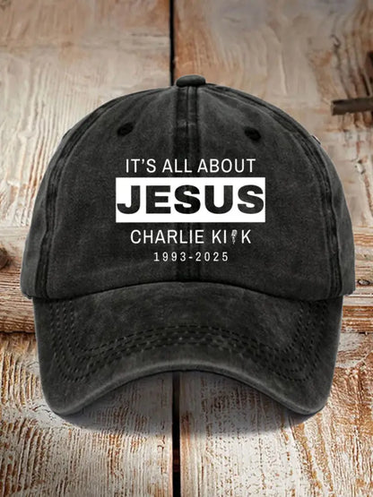Unisex It’s All About Jesus R.I.P Charlie Kirk Hat Black / ONE
