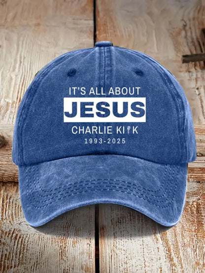 Unisex It’s All About Jesus R.I.P Charlie Kirk Hat Blue / ONE