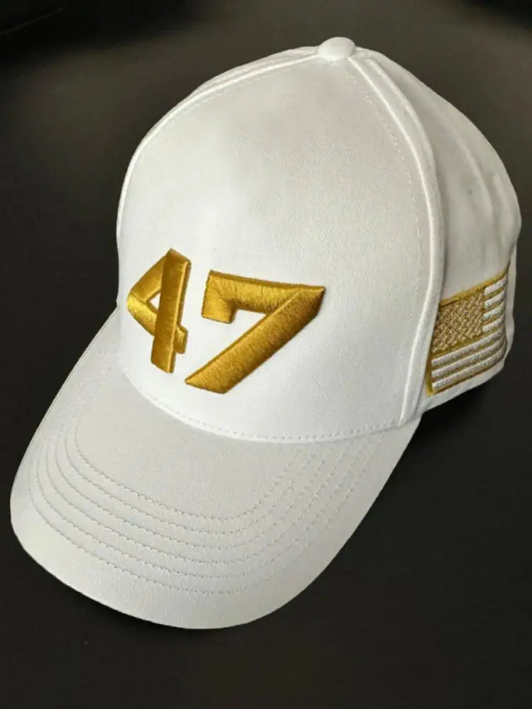 Unisex Limited Edition Charlie Kirk White Hat Gold 47 Turning Point American Trump Souvenir Hat White / ONE