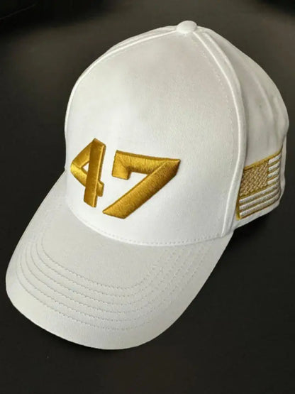 Unisex Limited Edition Charlie Kirk White Hat Gold 47 Turning Point American Trump Souvenir Hat White / ONE