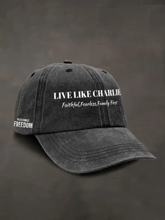 Unisex Live Like Charlie Print Hat Black / ONE