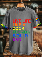 Unisex Pride Month live life like a book florida would ban t-shirts Gray / S