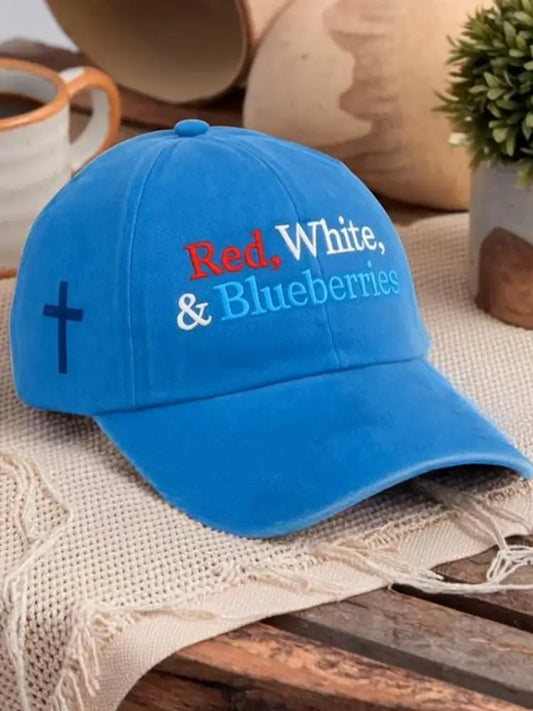 Unisex Red White And Blueberries Printed Design Print Hat Blue / ONE