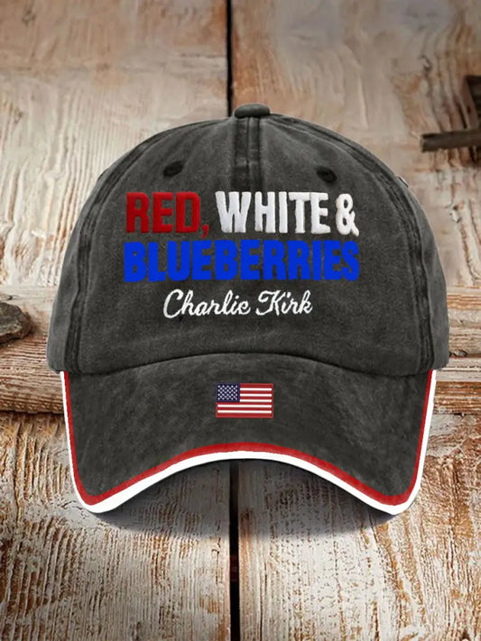 Unisex Red White Blueberries Charlie Kirk Print Hat Black / ONE