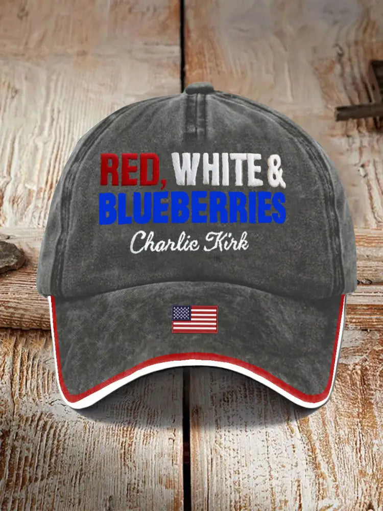 Unisex Red White Blueberries Charlie Kirk Print Hat Gray / ONE