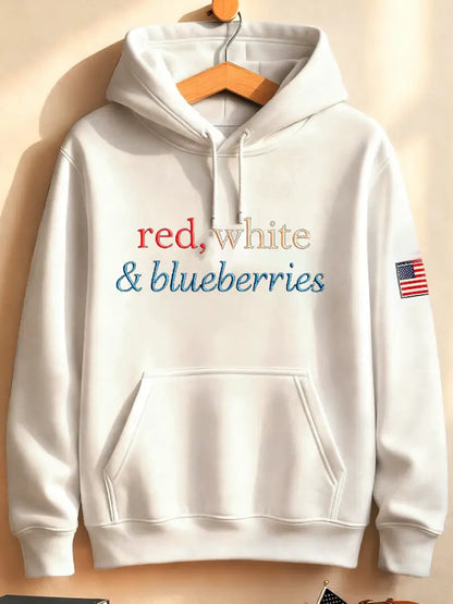 Unisex ’Red White & Blueberries’ Loose Hooded Sweatshirt Creamy-White / S
