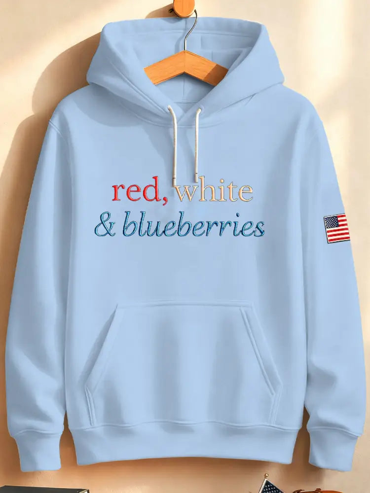Unisex ’Red White & Blueberries’ Loose Hooded Sweatshirt Light Blue / S