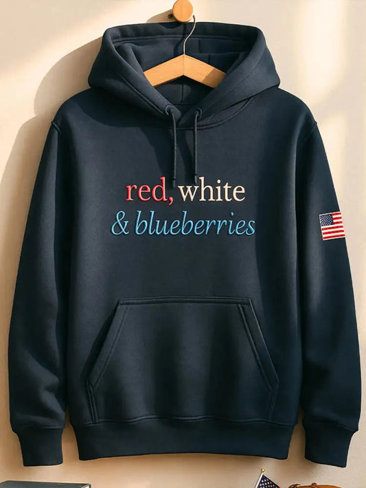 Unisex ’Red White & Blueberries’ Loose Hooded Sweatshirt Navy Blue / S
